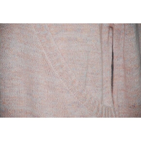 Kensie Nordstrom Faux Wrap Size M Pink Metallic Sparkle Sweater V-Neck Thin Knit - Picture 3 of 12